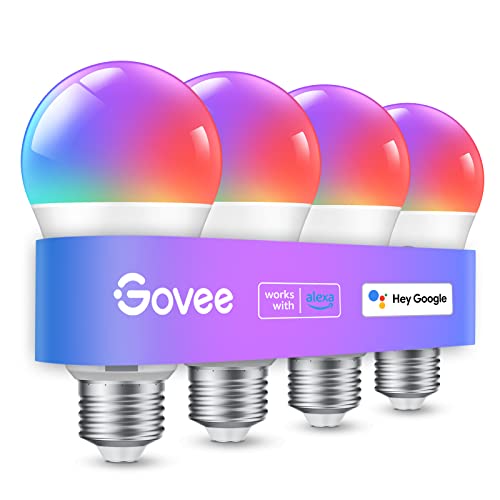 Govee Smart Light Bulbs, WiFi Bluetooth Color Changing Light Bulbs, Music Sync, 54 Dynamic Scenes, 16 Million DIY Colors RGB Light Bulbs, Work with Alexa, Google Assistant Home App, 4 Pack